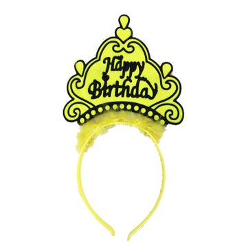Huramarketing Happy Birthday Yazılı Neon Sarı Renk Doğum Günü Tacı