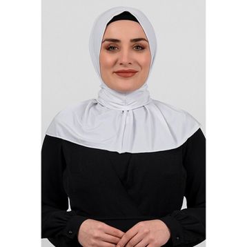 Hürrem Bone 2101-42 Beyaz Sandy Arkadan Çıtçıtlı Geçmeli Eşarp
