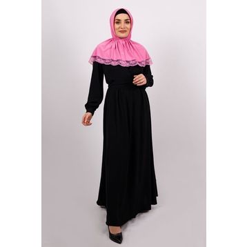 Hürrem Bone 2105-04 Pembe Viskon Çıtçıtlı Dantelli Geçmeli Eşarp