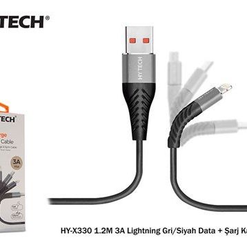 Hytech HY-X330 1.2 m 3A Lightning Gri-Siyah Data Kablosu
