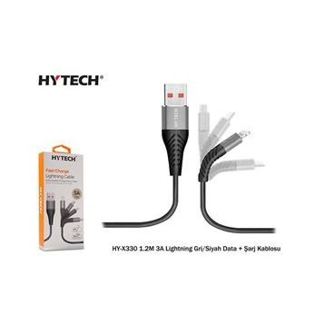 Hytech HY-X330 1.2 m 3A Lightning Gri-Siyah Data Kablosu