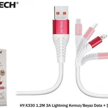 Hytech HY-X330 1.2 m 3A Lightning Kırmızı-Beyaz Data Kablosu
