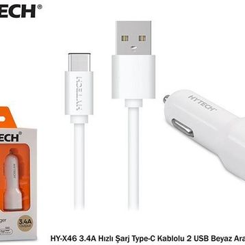 Hytech HY-X46 3.4A Type-C Kablolu 2 USB Hızlı Şarj