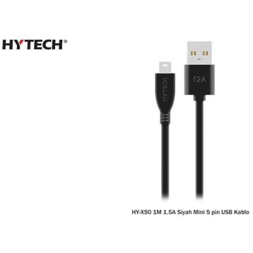 Hytech HY-X50 Usb Mini 5pin 1M 1.5A Siyah Şarj Kablo