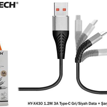 Hytech HYX430 1.2M 3A Type-C Gri-Siyah Data Kablosu