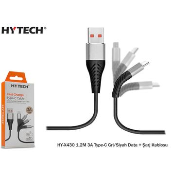 Hytech HYX430 1.2M 3A Type-C Gri-Siyah Data Kablosu