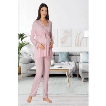 İç Giyim Perisi Pembe Lohusa Hamile Kadın Yazlık Pijama Takımı