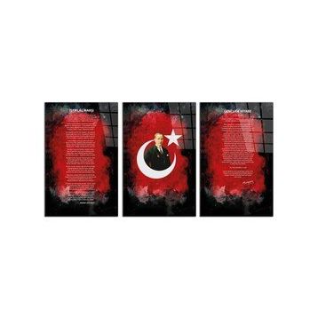 İdeal Glass Art 3 - 3 Parça Atatürk - İstiklal Marşı - Gençliğe Hitabe