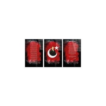 İdeal Glass Art 3 - 3 Parça Atatürk - İstiklal Marşı - Gençliğe Hitabe