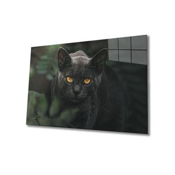 İdeal Glass Art Siyah Kedi Cam Tablo