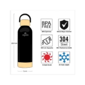 Igloo Hydrate Pro 500 ml Siyah Bambu Taban ve Kapaklı Çelik Termos
