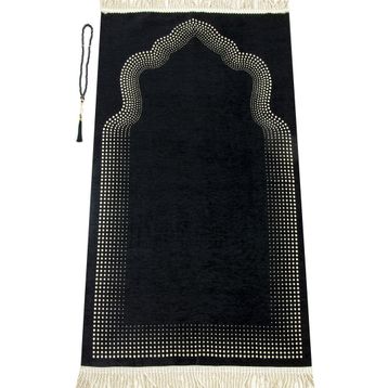 İhvan Mihrap Desenli Düz Şönil Siyah Seccade