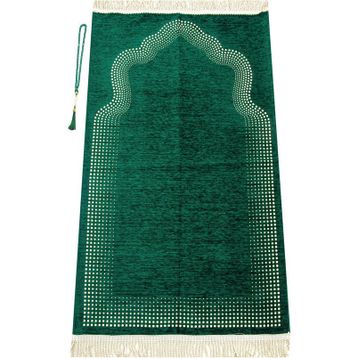 İhvan Mihrap Desenli Düz Şönil Yeşil Seccade