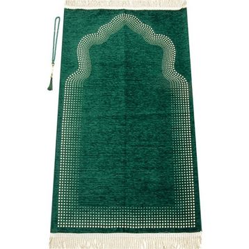 İhvan Mihrap Desenli Düz Şönil Yeşil Seccade