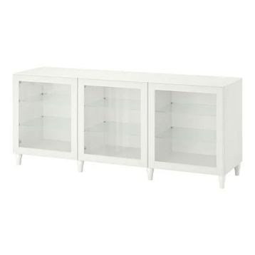IKEA 09412662 BESTA 180x42x74 cm Beyaz Şeffaf Cam Dolap Kombinasyonu