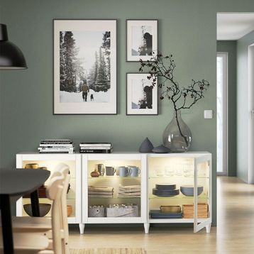 IKEA 09412662 BESTA 180x42x74 cm Beyaz Şeffaf Cam Dolap Kombinasyonu