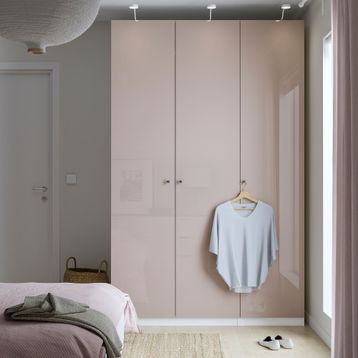 IKEA 79502334 Pax Fardal Beyaz Parlak Cila Koyu Bej 150x60x236 cm Gardırop