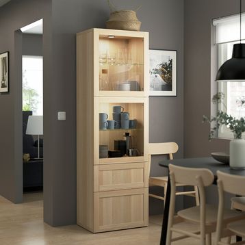 IKEA Besta 79421564 Şeffaf Cam Meşe Görünümlü Dolap