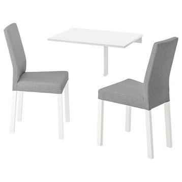IKEA Norberg Kattıl Beyaz Knisa Açık Gri 2 Sandalyeli Mutfak Masası