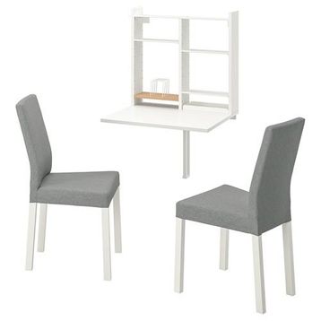 IKEA Norberg Kattıl Beyaz Knisa Açık Gri 2 Sandalyeli Mutfak Masası