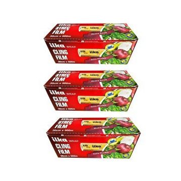 İlka 3 Paket 30 cm 500 mt Şeffaf Mutfak Rulo Streç Film Folyo