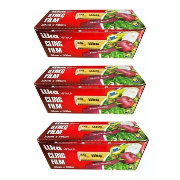 İlka 3 Paket 30 cm 500 mt Şeffaf Mutfak Rulo Streç Film Folyo
