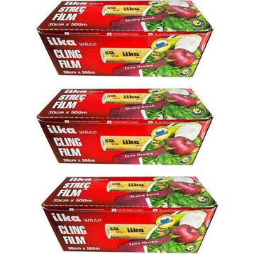 İlka 3 Paket 30 cm 500 mt Şeffaf Mutfak Rulo Streç Film Folyo