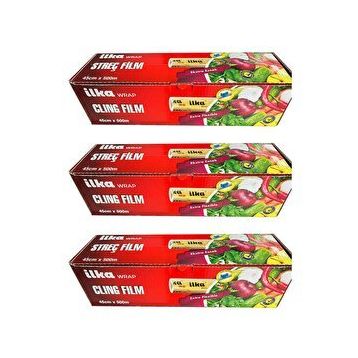 İlka 3 Paket 45 cm 500 mt Şeffaf Mutfak Rulo Streç Film Folyo