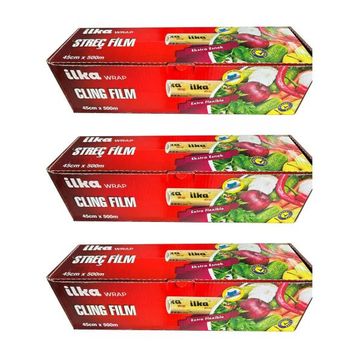 İlka 3 Paket 45 cm 500 mt Şeffaf Mutfak Rulo Streç Film Folyo