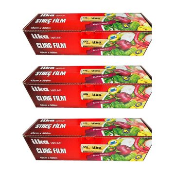 İlka 3 Paket 45 cm 500 mt Şeffaf Mutfak Rulo Streç Film Folyo