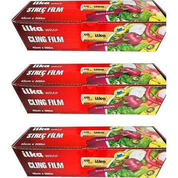 İlka 3 Paket 45 cm 500 mt Şeffaf Mutfak Rulo Streç Film Folyo