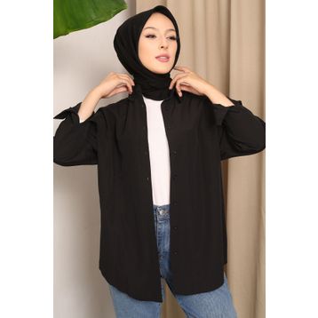 İmaj Butik 72520 Siyah Salaş Basic Kadın Gömlek