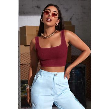 Imoda CTBZ2557 Bordo Kadın Askılı Crop Top Bluz
