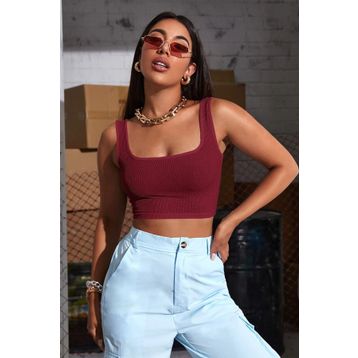 Imoda CTBZ2557 Bordo Kadın Askılı Crop Top Bluz