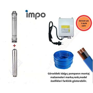 İmpo SK 406/13 Krom Başlıklı Derin Kuyu 2 Hp Monofaze Motorlu 30 mt Kablolu Panolu Dalgıç Pompa