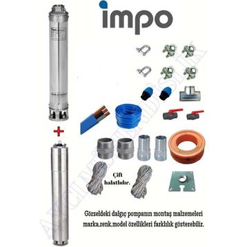 İmpo SK404-27 3 HP Krom Başlıklı 80 MT Yassı Kablolu ve Panolu 160 mt Halatlı Çift Vanalı Akıtma Başlıklı Trifaze Takım Dalgıç Pompa