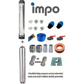 İmpo SK404-27 3 HP Technoplast Başlıklı 80 MT Yassı Kablolu ve Panolu 160 mt Halatlı Çift Vanalı Akıtma Başlıklı Trifaze Takım Dalgıç Pompa