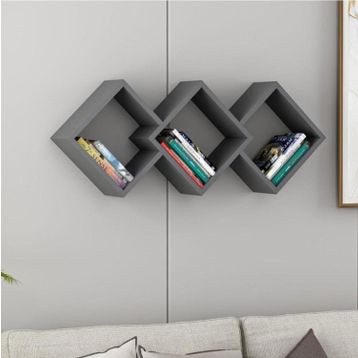 Inarch Dizayn Antrasit Galaxy Duvar Rafı