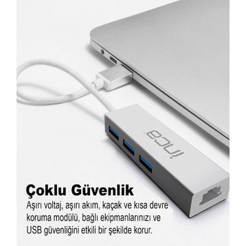 Inca IUSB-03T USB Girişli 4 Port USB 3.0 Ethernet RJ45 Çoklayıcı Hub