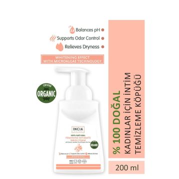Incia %100 Doğal PH 3.8 Beyazlatma Etkili ve Koku Önleyici Vegan 200 ml Intim Yıkama Köpüğü