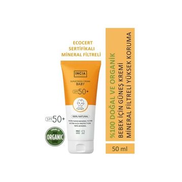 Incia 50 ml UVA UVB SPF50 Leke Karşıtı Mineral Filtreli Yüksek Koruma Bebek Güneş Kremi