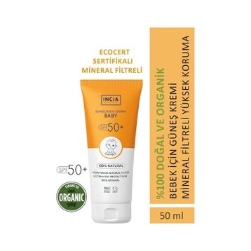 Incia 50 ml UVA UVB SPF50 Leke Karşıtı Mineral Filtreli Yüksek Koruma Bebek Güneş Kremi