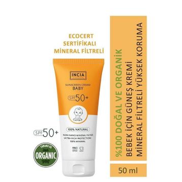 Incia 50 ml UVA UVB SPF50 Leke Karşıtı Mineral Filtreli Yüksek Koruma Bebek Güneş Kremi