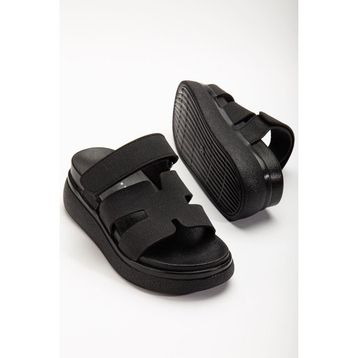 İnfon 24422-Hermes Siyah Dolgu Topuk Kadın Sandalet