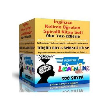 İngilizce Kelime Öğreten Kitap Seti Küçük Boy 5 Spiralli Kitap Enine Boyuna Eğitim - Renksiz