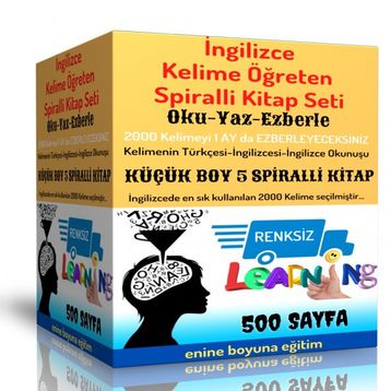 İngilizce Kelime Öğreten Kitap Seti Küçük Boy 5 Spiralli Kitap Enine Boyuna Eğitim - Renksiz