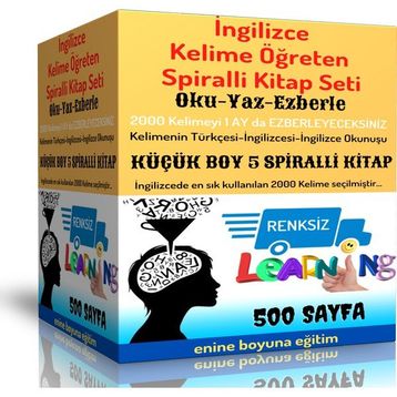 İngilizce Kelime Öğreten Kitap Seti Küçük Boy 5 Spiralli Kitap Enine Boyuna Eğitim - Renksiz