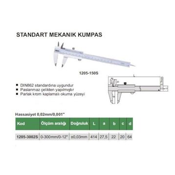 Insize 1205-1502S Mekanik Kumpas Standart Model