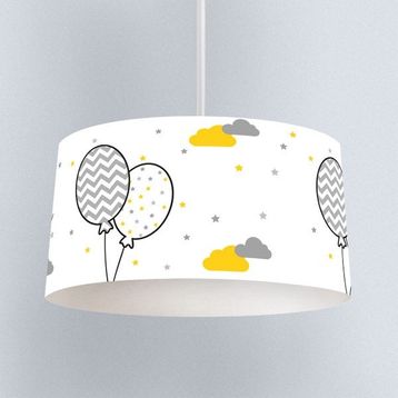 İnstababyrooms Balon ve Sarı Bulut Desenli Çocuk Odası Dijital Baskılı Beyaz Sarkıt Avize