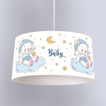 İnstababyrooms Beyaz Bebek Ayı Desenli Çocuk Odası Dijital Baskılı Sarkıt Avize
